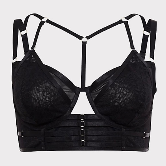 torrid Other - ❌SOLD Torrid Black Lace & Mesh Harness Lightly Lined Longline Underwire Bralette